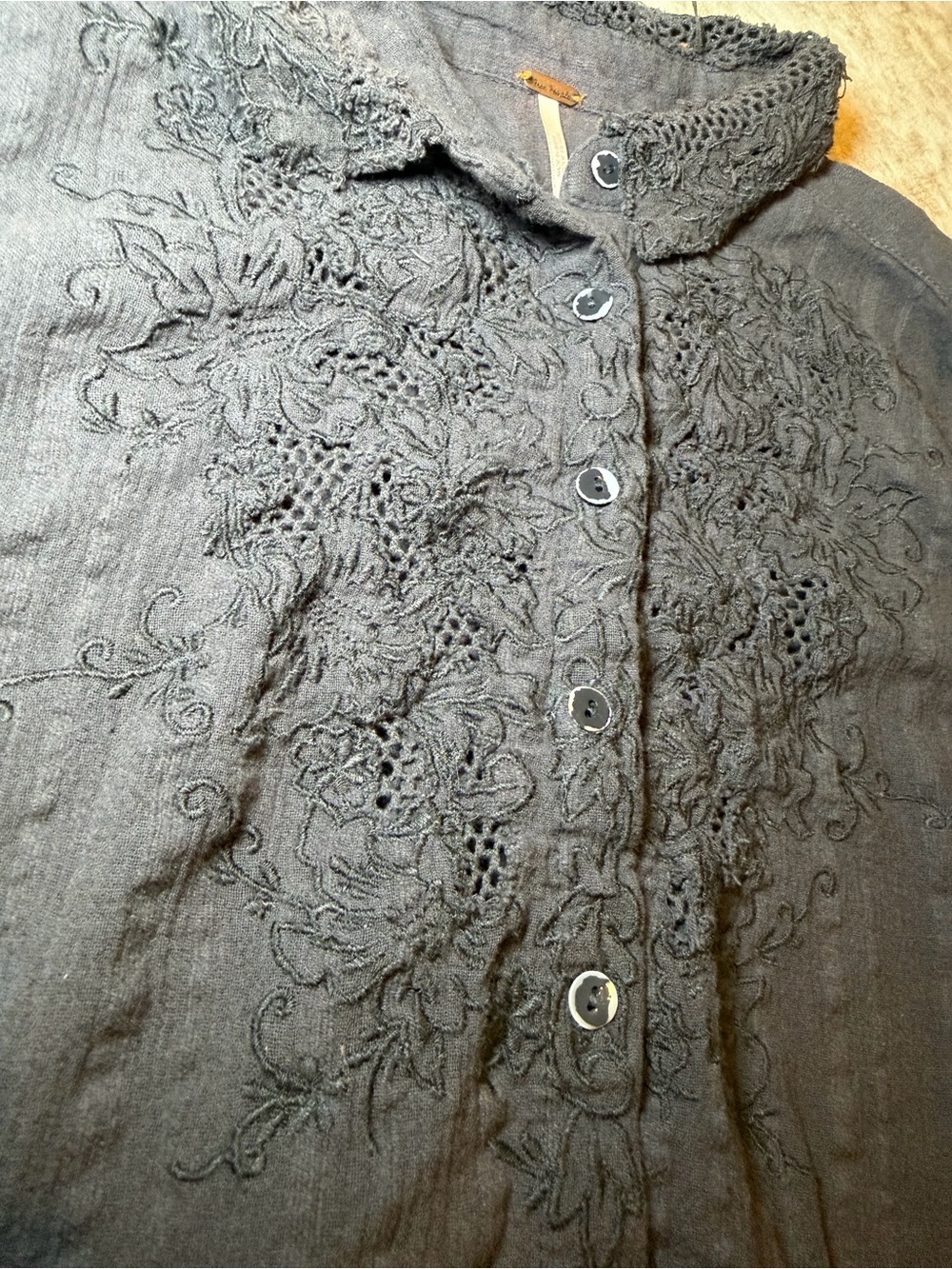 Free People Black Lace Detail Button-Up Top Women’s Small - Picture 7 of 11